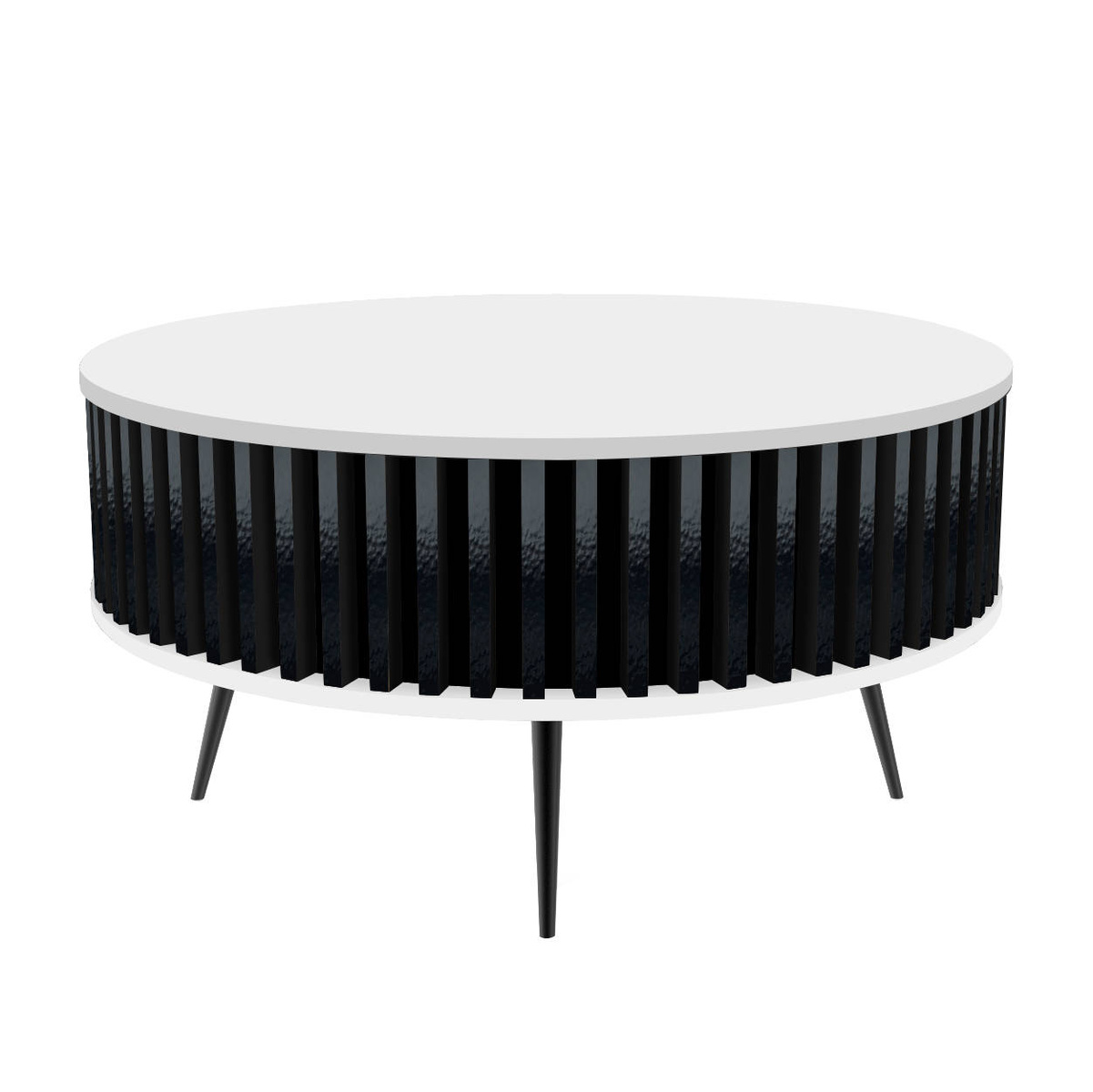 Stolik Kawowy Borneo - blat: BIAŁY - kolor lameli: Czarny Wysoki Połysk