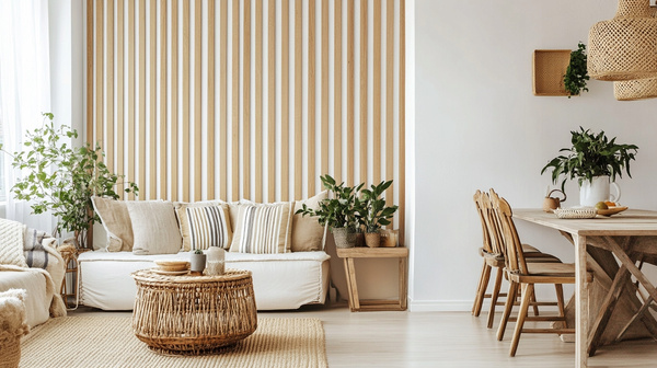 Lamele na białej płycie - 12x28 mm - 10 sztuk - moduł: 51,5 cm - Dąb Naturalny Lancelot