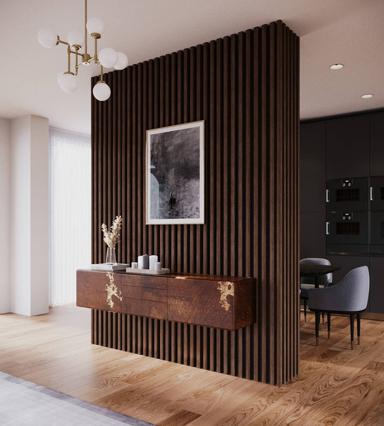 Orzech Capri - Lamele na płycie - 7 sztuk - moduł łączący - 45,5 cm