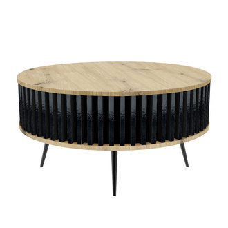 Stolik Kawowy Borneo - blat: DĄB ARTISAN - kolor lameli: Czarny Wysoki Połysk