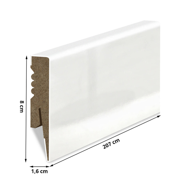 Listwa Przypodłogowa MDF Gładka - BIAŁA WYSOKI POŁYSK