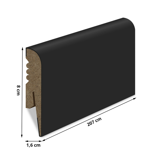 Listwa Przypodłogowa MDF Gładka - CZARNA - profil R8