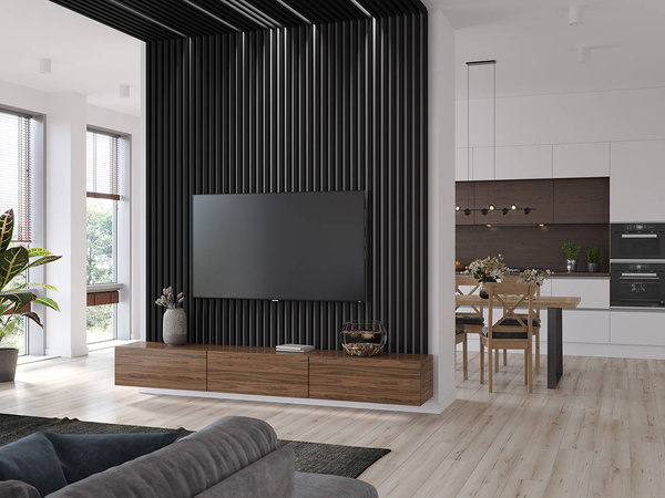 Czarny - Lamele na płycie - 7 sztuk - moduł łączący - 45,5 cm